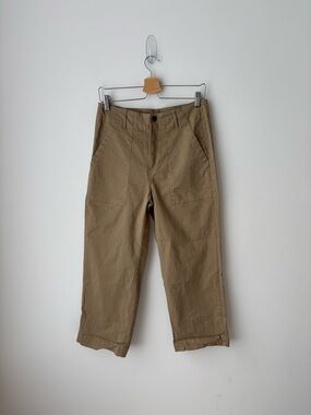 Tentree Twill Cropped Wide Leg Pants Organic Cotton Tan High Rise Utility